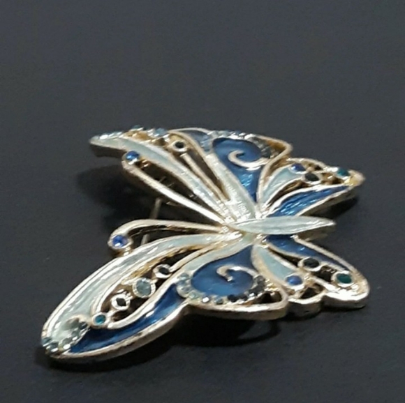Blue Silverstone Butterfly Womens Pendant Brooch Jewelry pin - Picture 6 of 8
